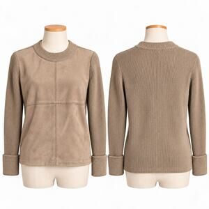Ann Taylor Mixed Media Faux Suede Ribbed Sweater Women's XS NWT